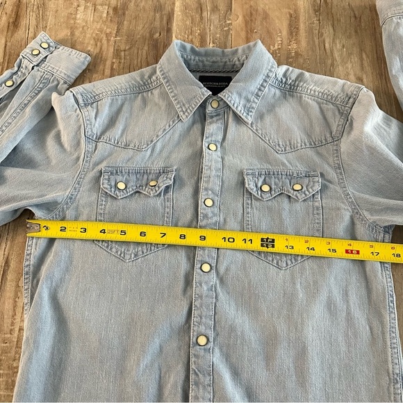 Scotch & Soda AMS BLAUW Sawtooth Snap Button Denim Shirt Small Blue Western READ - Picture 10 of 14